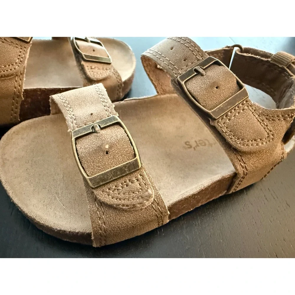 Carter's Toddler Footbed Sandal Size 10 Tan Little Boy Double Buckle Walker Shoe